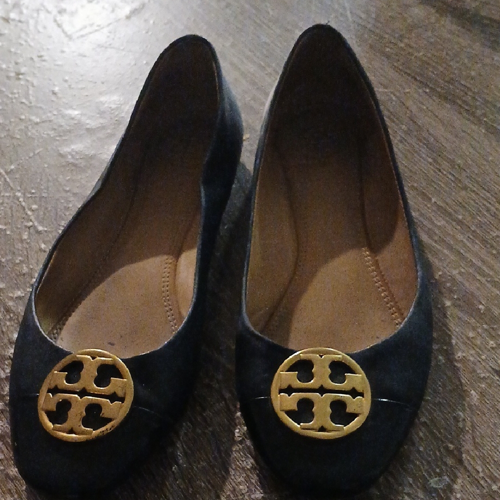 Tory Burch Blue Flats with Gold Logo